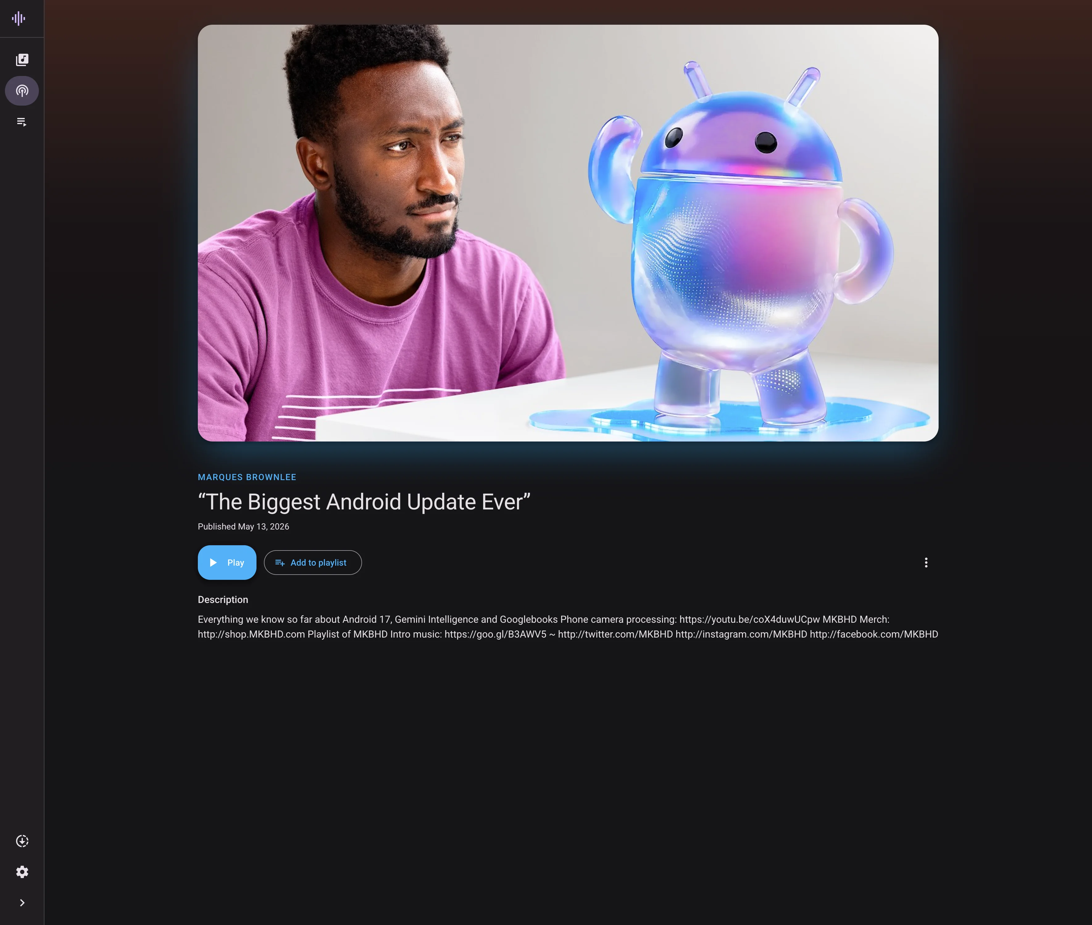 Detail page of a single episode