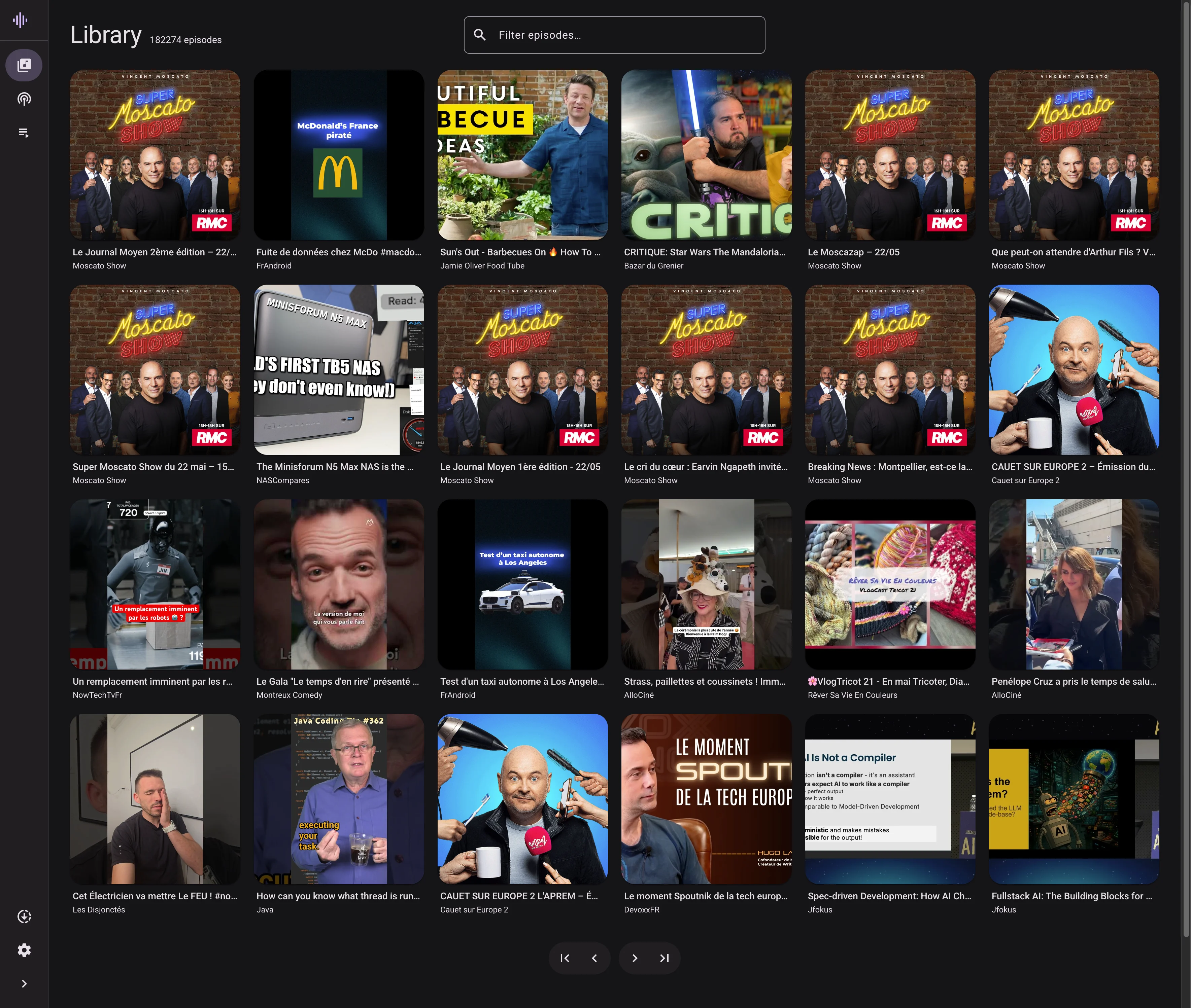Library view showing the full episode grid with covers